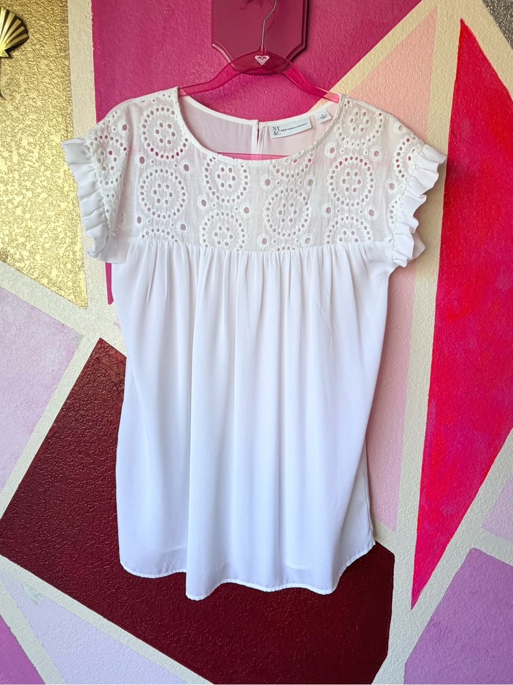NY Collection White Eyelet Ruffle Cap Sleeve Blouse